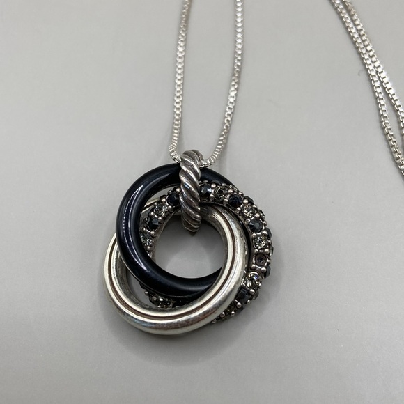 Silver and Black Triple Circle Necklace - Picture 2 of 6